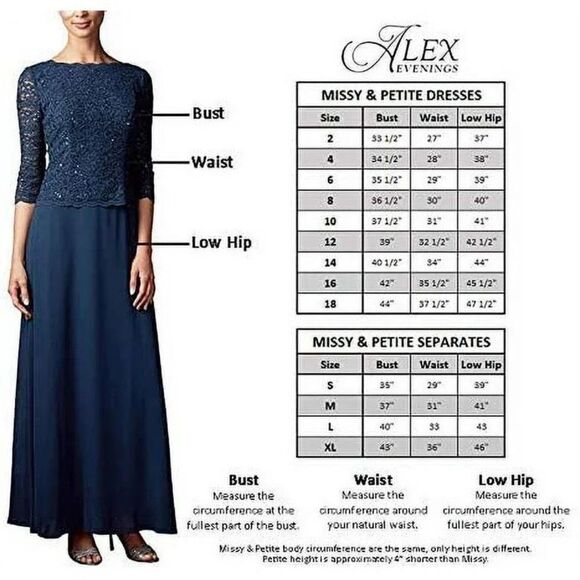 Alex Evenings Womens Size 6 Sequin Lace Formal Gown Dark Navy Blue Blouson Style - Picture 10 of 10